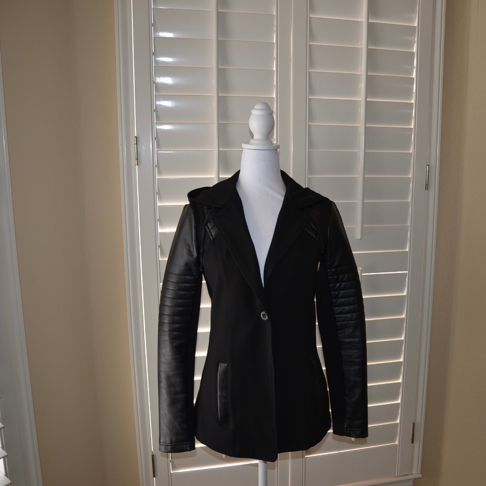 Blanc Noir One Button Faux Leather Jacket